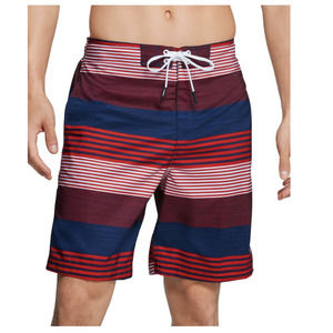 SPEEDO Mens Red Lightweight Striped Athletic Fit Swim Trunks Small NWT